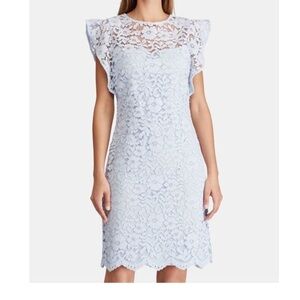 RALPH LAUREN Women's Light Blue Lace Knee Length Party Midi Dress Petites 0P